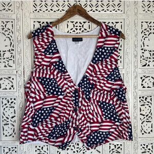 Vintage NWT Linda Tilson American Flag Americana Button Up Vest Sz XL